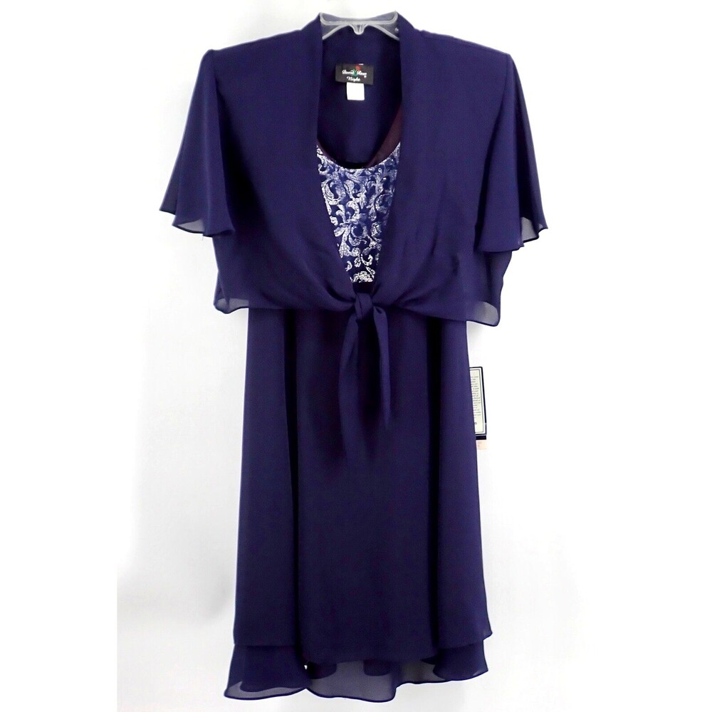 Royal Blue David Rose Size 16 Formal 2 Piece Dress Jacket Set Knee Length NWT